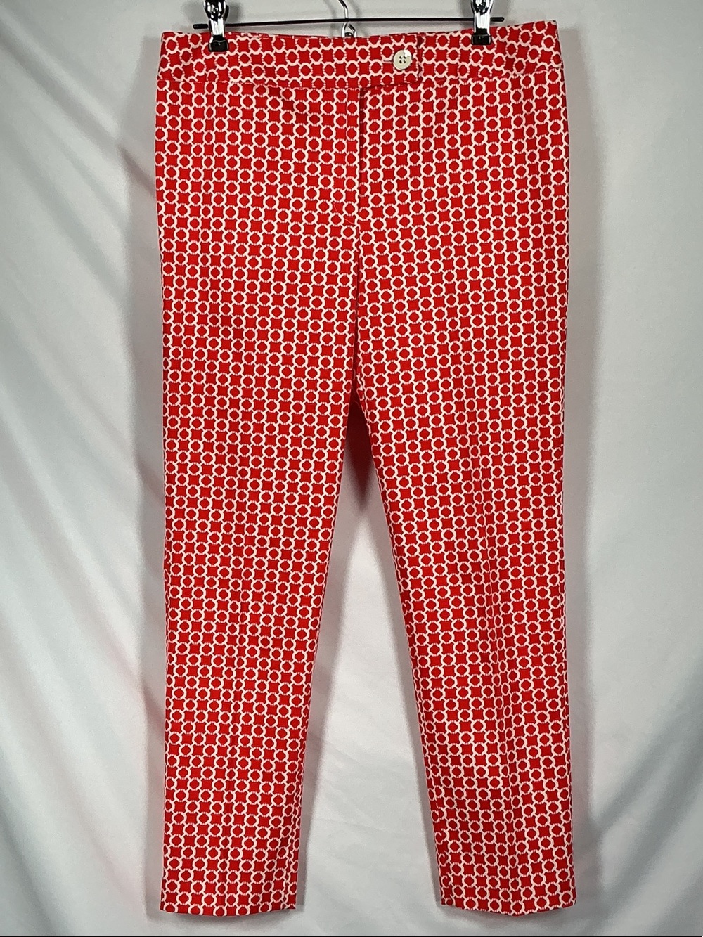 Elliott Lauren Red White Geometric Link Print Cropped Ankle Pants Size 8